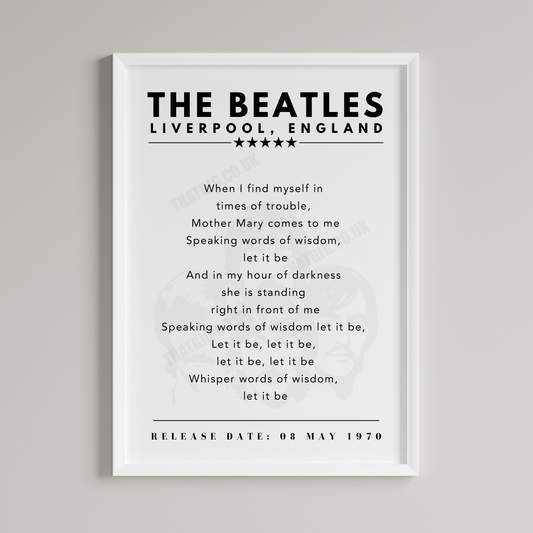 The Beatles Let It Be - Lyric Print Poster