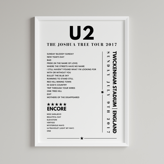 U2 setlist Poster - Twickenham Stadium, England on July 9th 2017