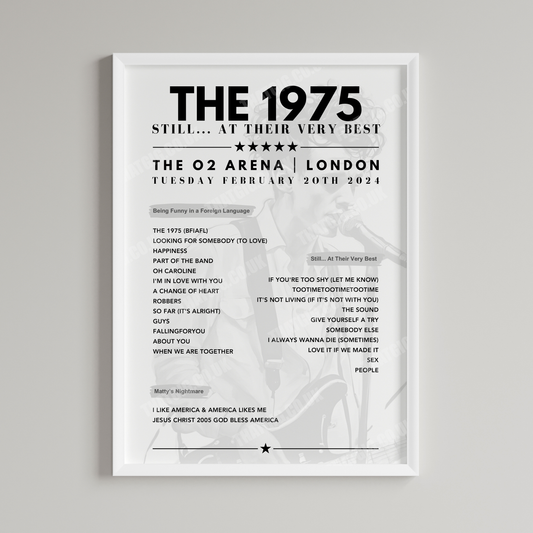 The 1975 Setlist Graphic Poster - The O2 Arena, London, February 20th, 2024