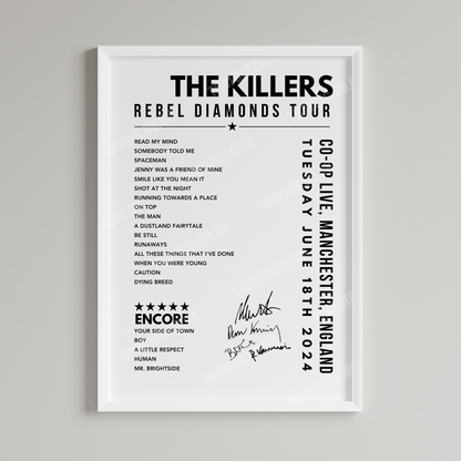 The Killers Setlist Poster - at the CO-OP Live, Manchester on June 18th, 2024