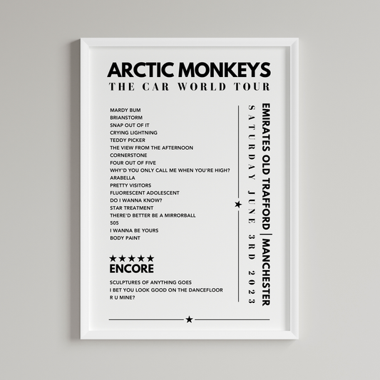 Arctic Monkeys Setlist Poster - at Emirates Old Trafford, Manchester, England, on June 3rd, 2023