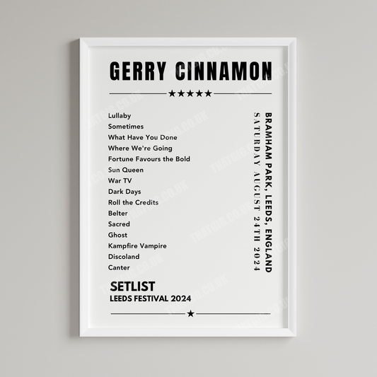 Gerry Cinnamon Bramham Park 2024 Setlist Poster - Leeds Festival Limited Edition