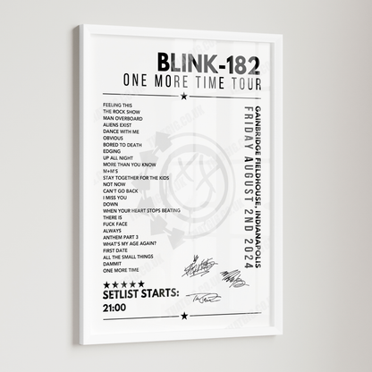 Blink-182 Setlist Poster - Gainbridge Fieldhouse, Indianapolis - August 2nd 2024