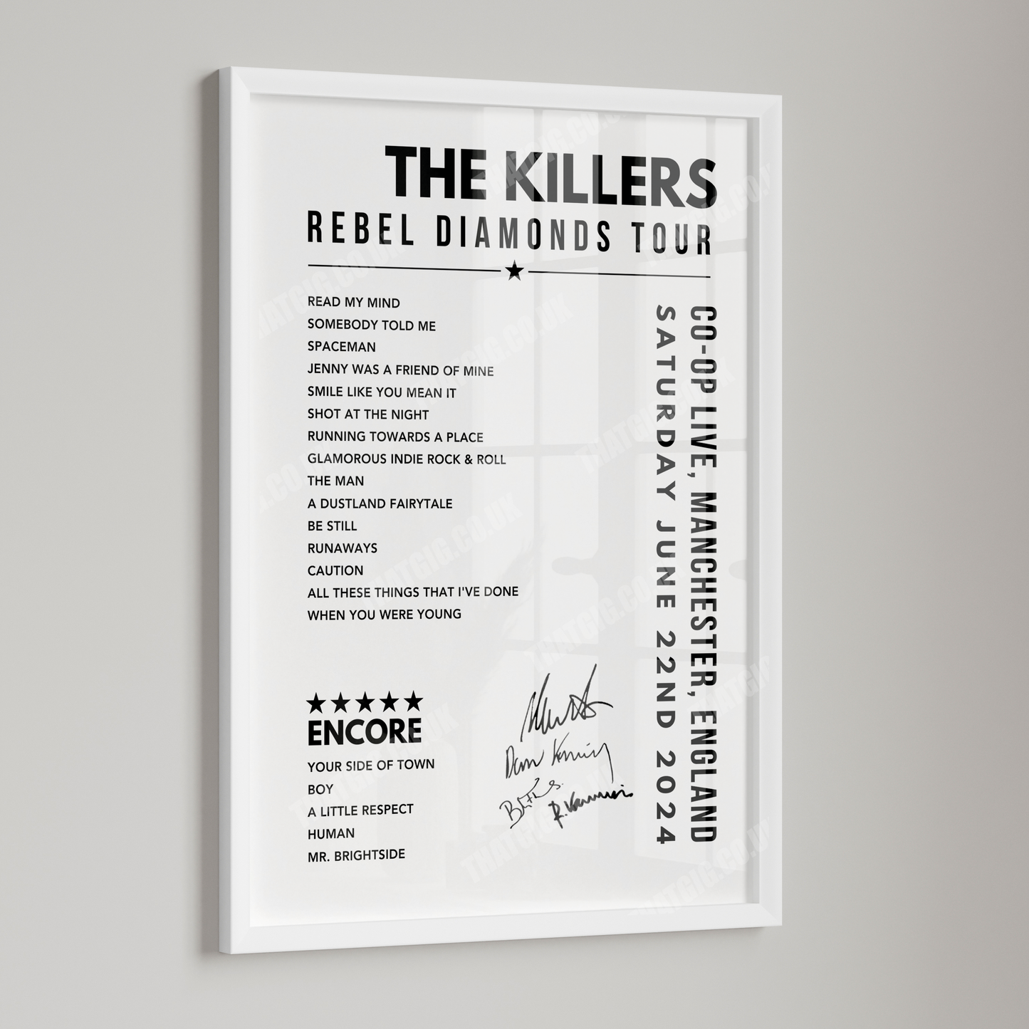 The Killers Setlist Poster - at the CO-OP Live, Manchester on June 22nd, 2024