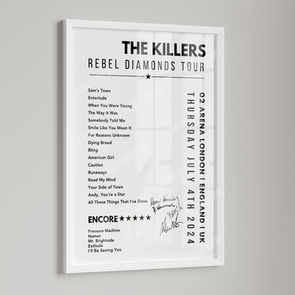 The Killers Setlist Poster - 02 Arena, London, England on July 4th, 2024