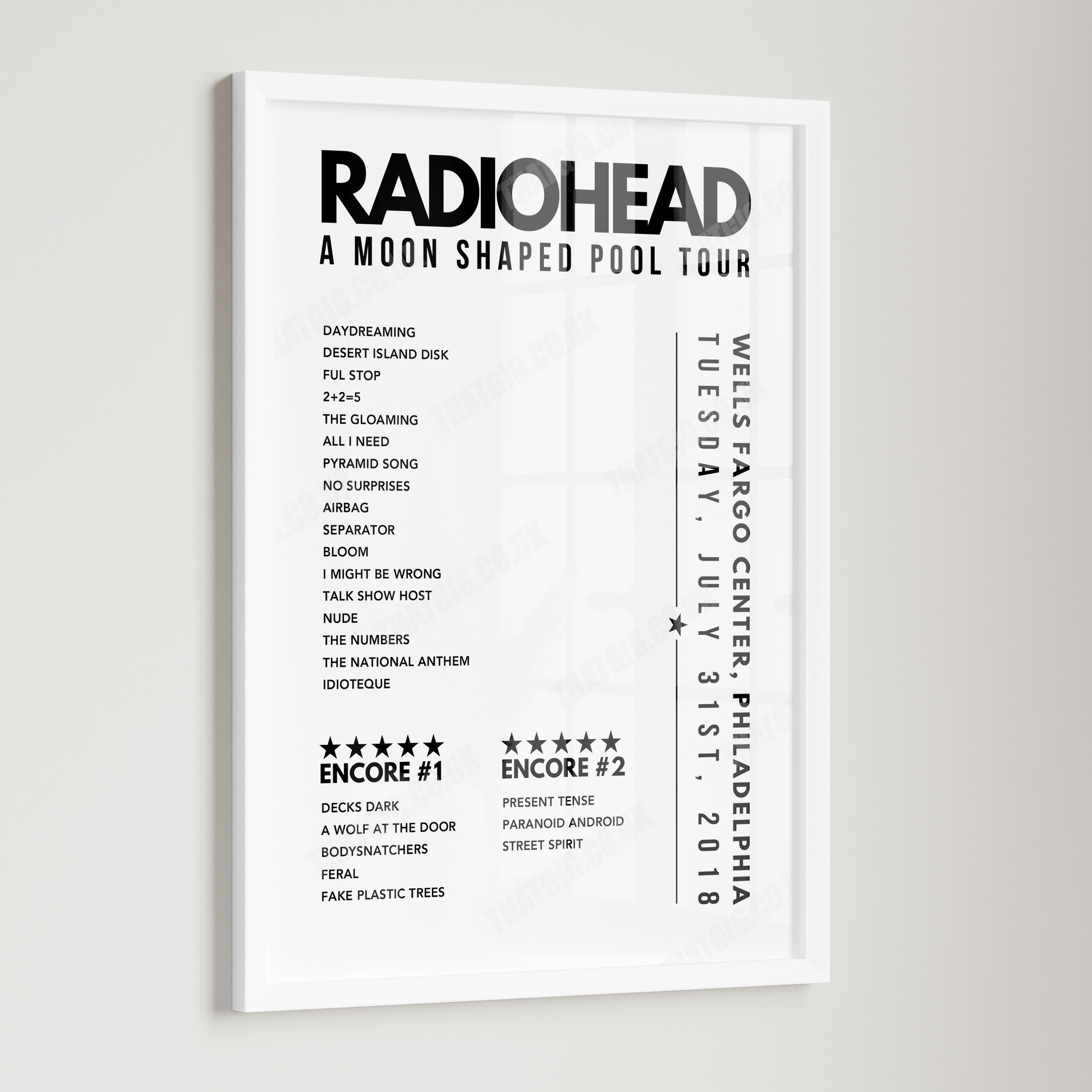 Radiohead Setlist Poster - Wells Fargo Center, Philadelphia - July 31st, 2018