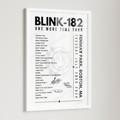 Blink-182 Setlist Poster - Fenway Park, Boston, MA - July 23, 2024