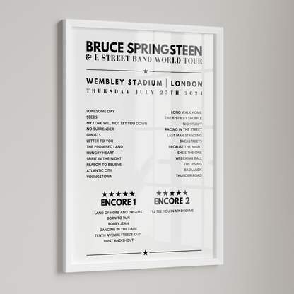 Bruce Springsteen Setlist Poster - Wembley Stadium - 25th July, 2024