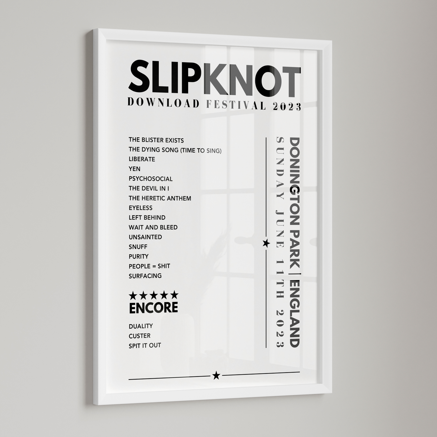 Slipknot Setlist Poster- Download Festival, Donington Park on June 11th, 2023