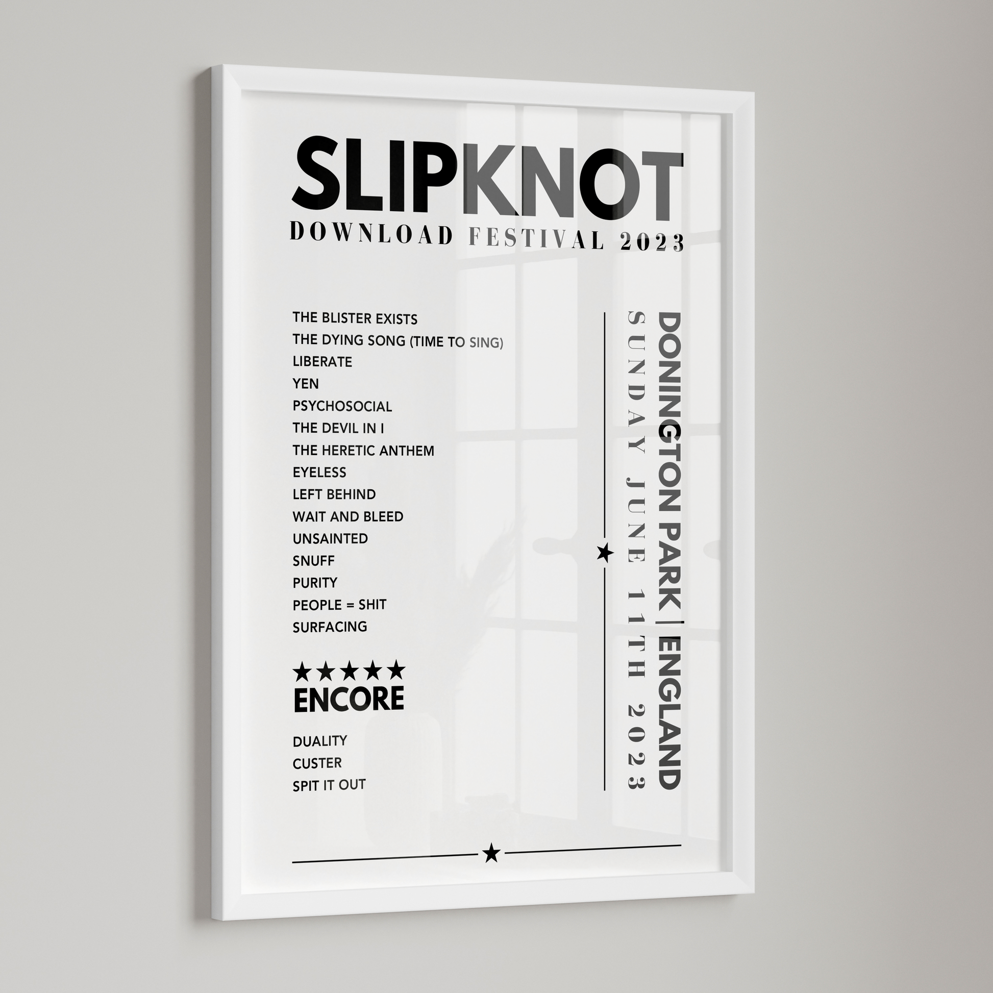 Slipknot Setlist Poster- Download Festival, Donington Park on June 11th, 2023