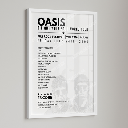 Oasis Setlist Poster - Fuji Rock Festival, Yuzawa, Japan, 24th July 2009