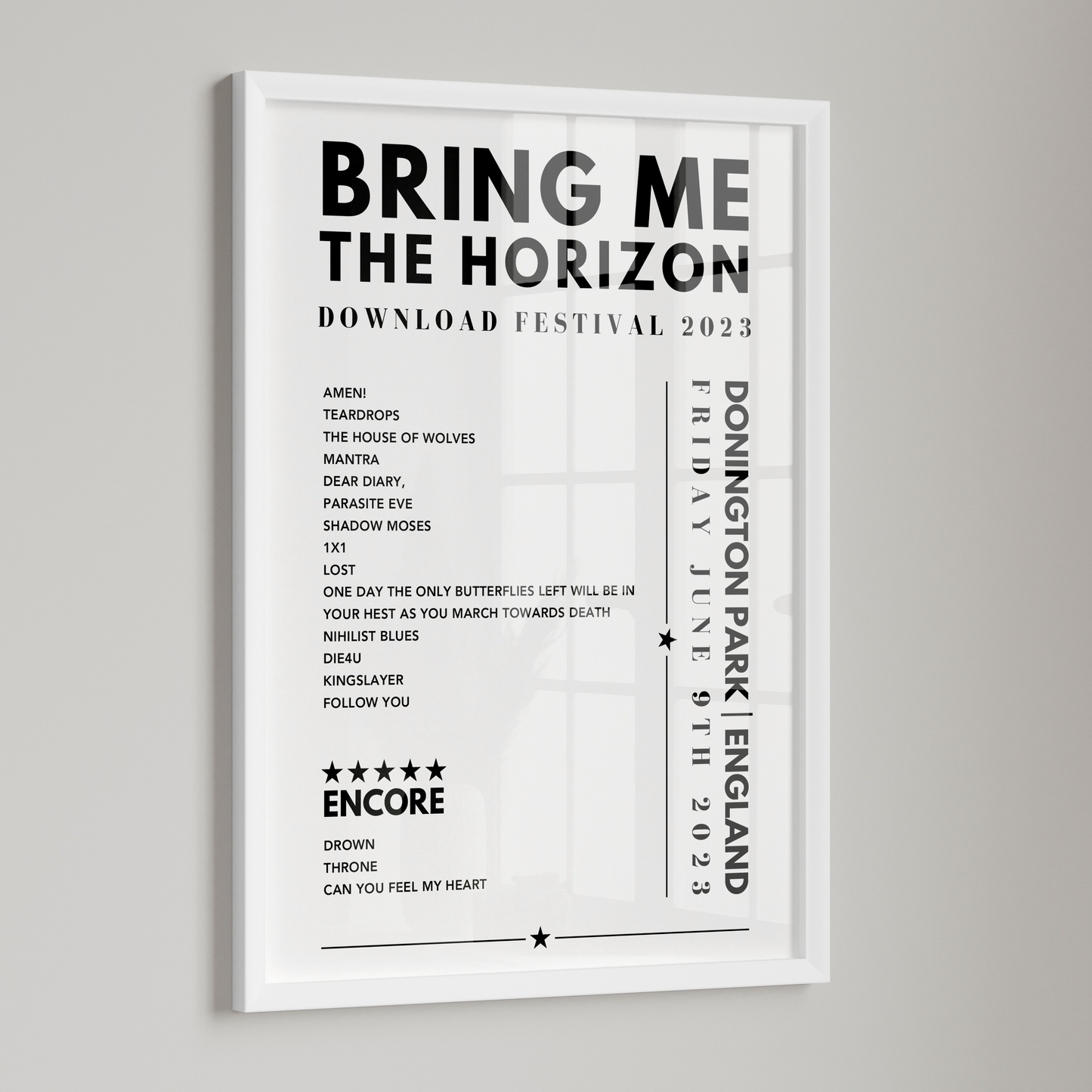 Bring Me The Horizon Setlist Poster - at Donington Park, England, June 9th, 2023