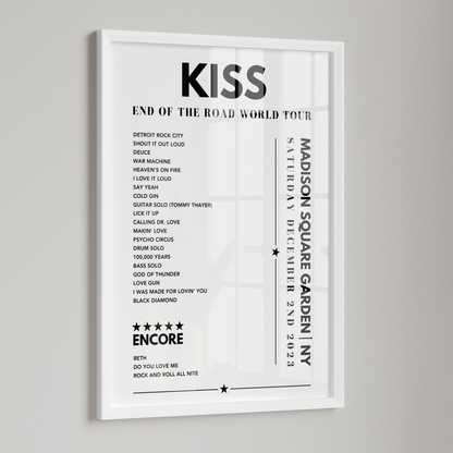 KISS Setlist Poster - Madison Square Garden, NY, December 2nd 2023