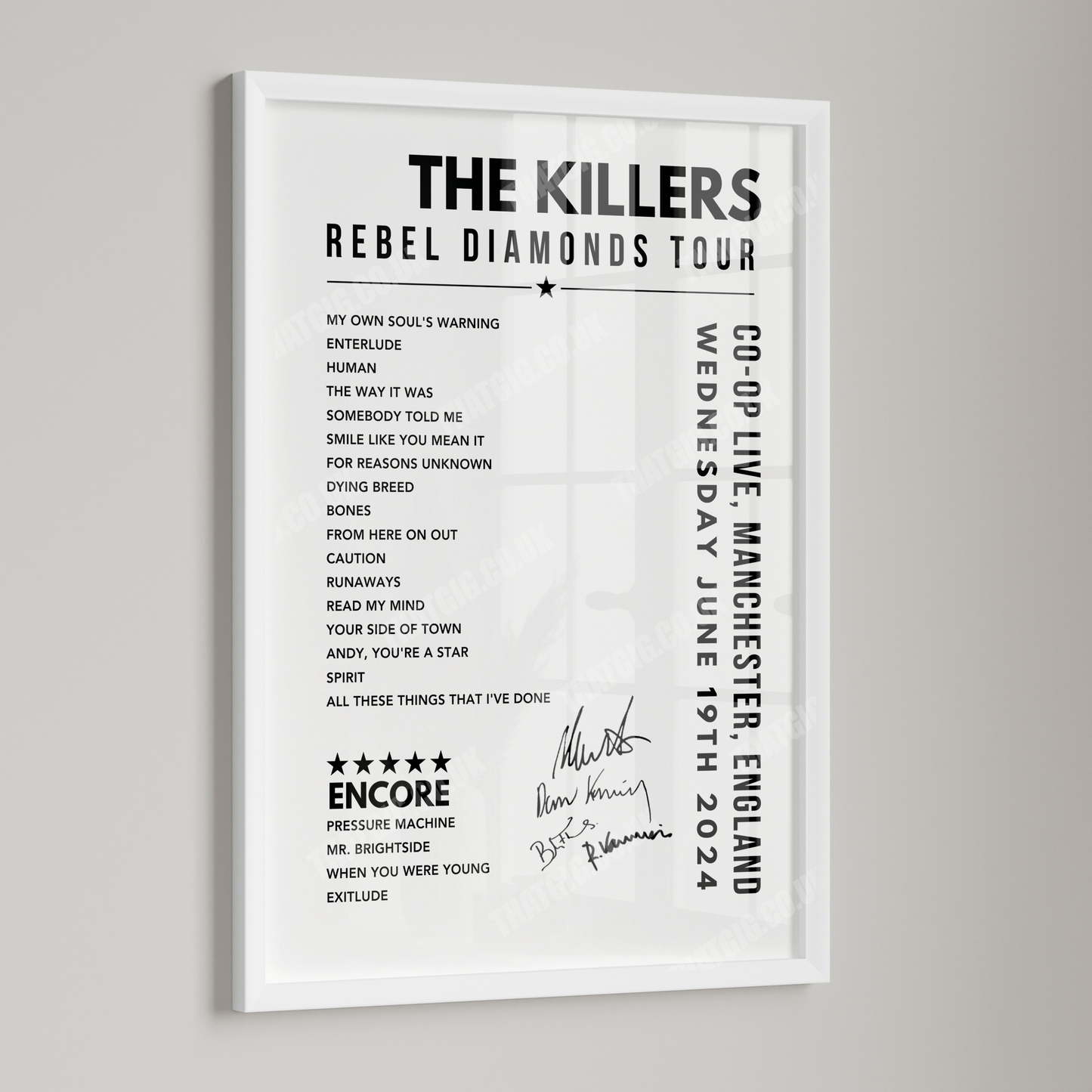 The Killers Setlist Poster - at the CO-OP Live, Manchester on June 19th, 2024