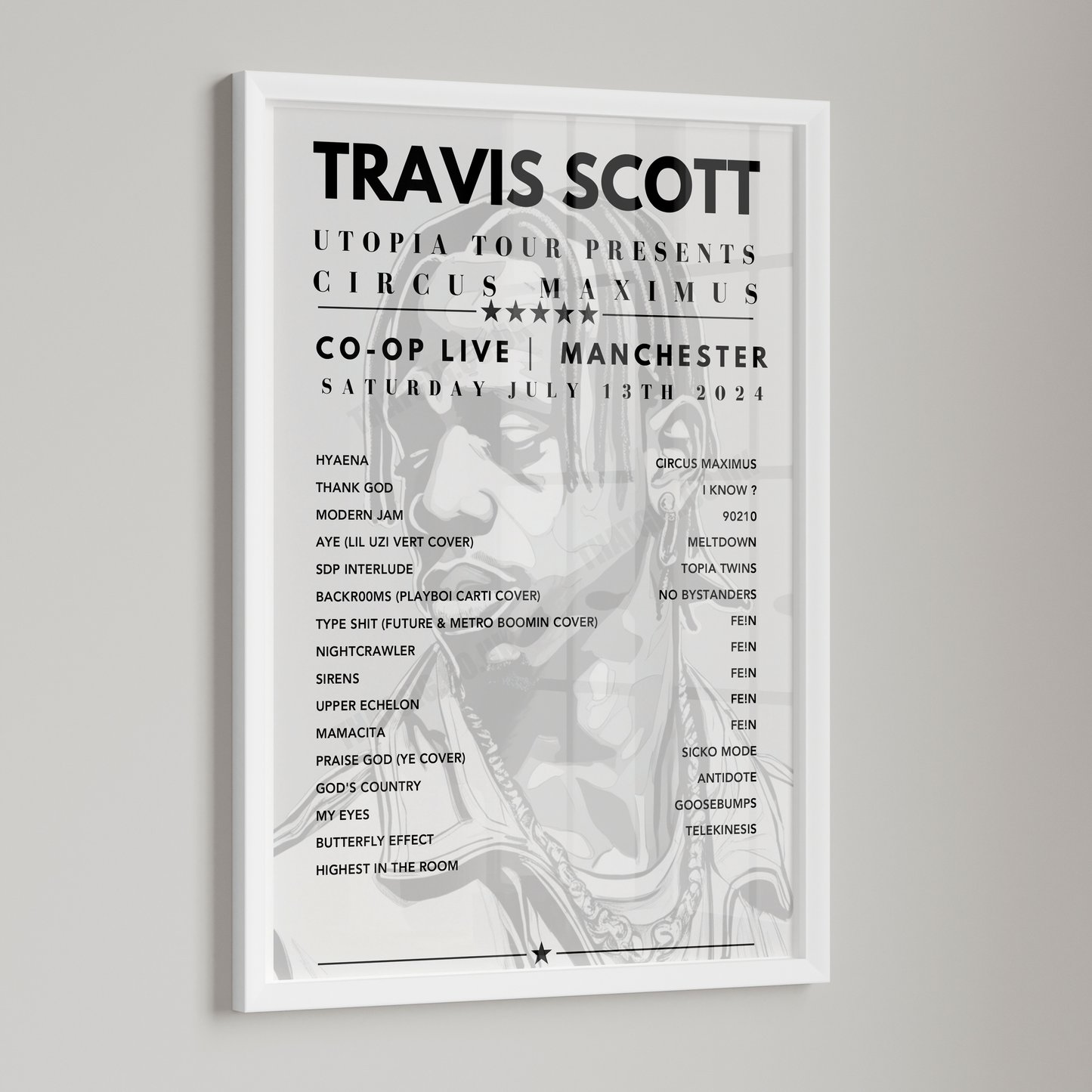 Travis Scott Limited Edition Setlist Poster - Co-op Live, Manchester on July 13th 2024