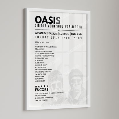 Oasis Setlist Poster - Wembley, London, 12th July 2009