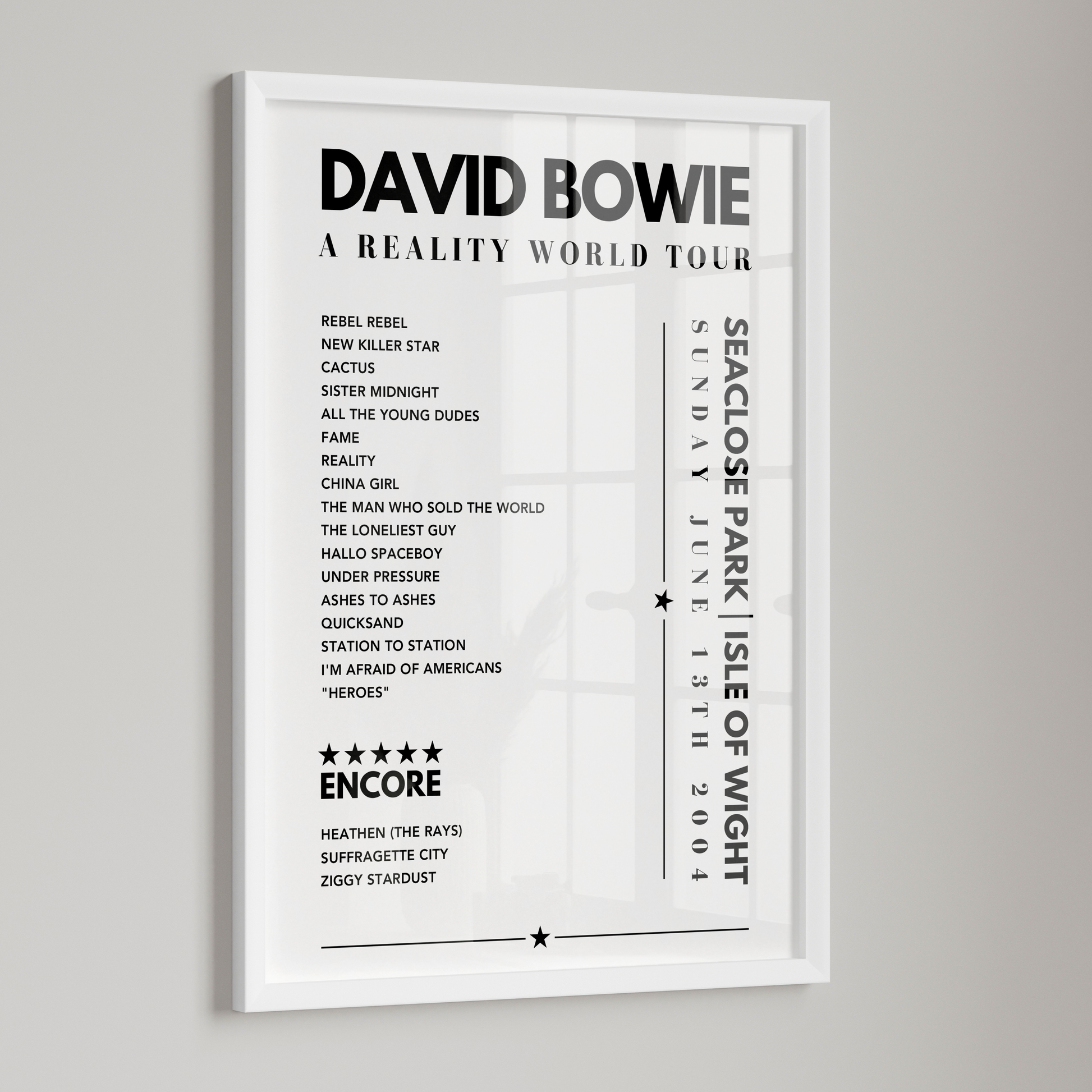 David Bowie Setlist Poster - Seaclose Park, Isle of Wight, on June 13th 2004