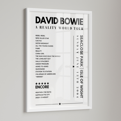 David Bowie Setlist Poster - Seaclose Park, Isle of Wight, on June 13th 2004