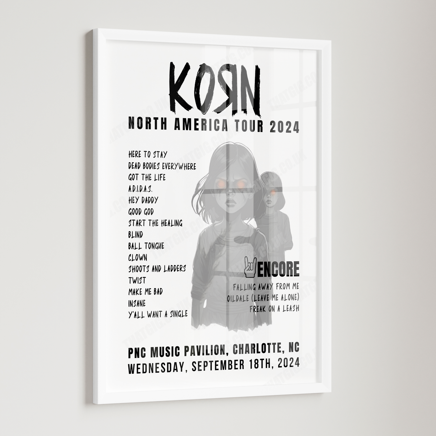 Korn Setlist Poster, PNC Music Pavilion, Charlotte - September 18th, 2024