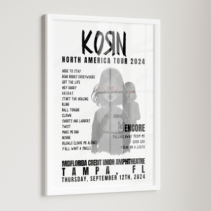 Korn Setlist Poster - MidFlorida Credit Union Amphitheatre, Tampa - September 12th, 2024