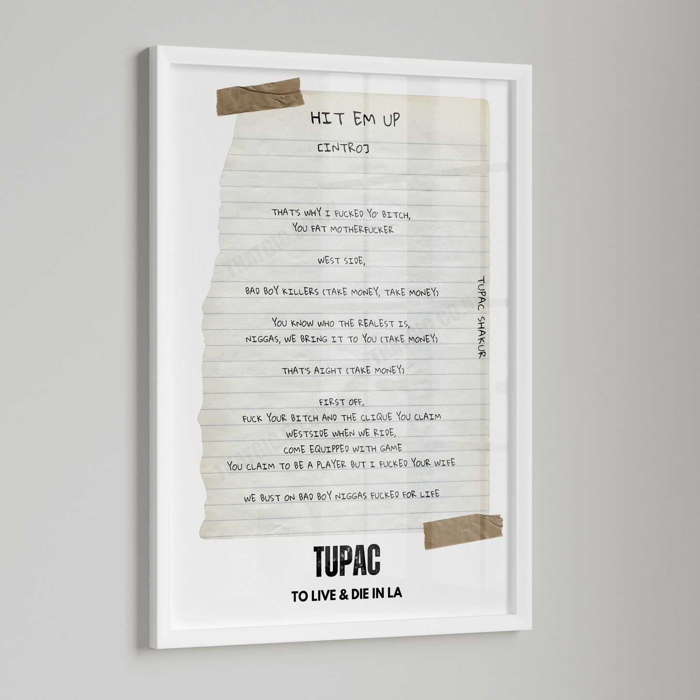 Tupac "Hit 'Em Up" Lyric Poster