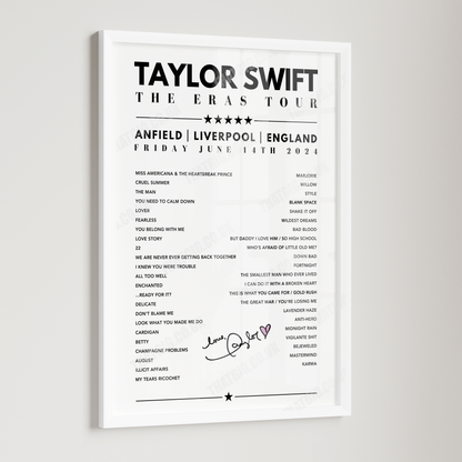 Taylor Swift Setlist Poster - Anfield, Liverpool, 14th June 2024