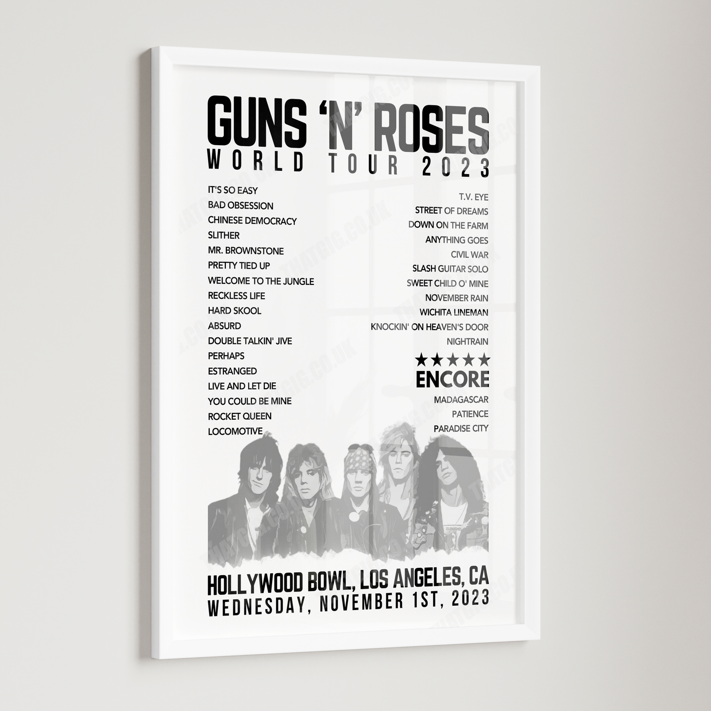 Guns N’ Roses Setlist Poster, Hollywood Bowl, Los Angeles - November 1st, 2023