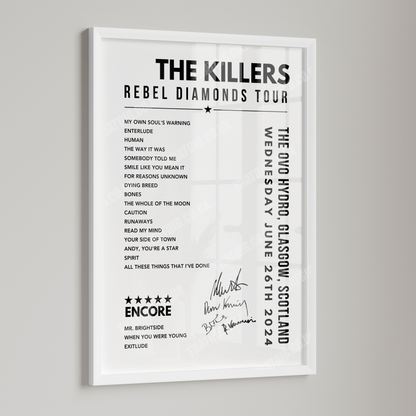 The Killers Setlist Poster - The OVO Hydro, Glasgow on June 26th, 2024