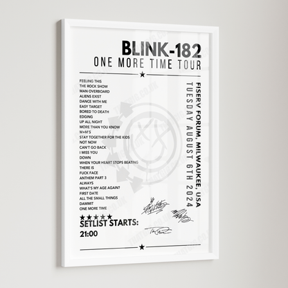 Blink-182 Setlist Poster - Fiserv Forum, Milwaukee - August 6th 2024