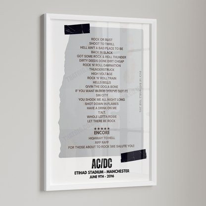 AC/DC Retro Setlist Poster - at the Etihad Stadium, Manchester, England, on June 9th, 2016