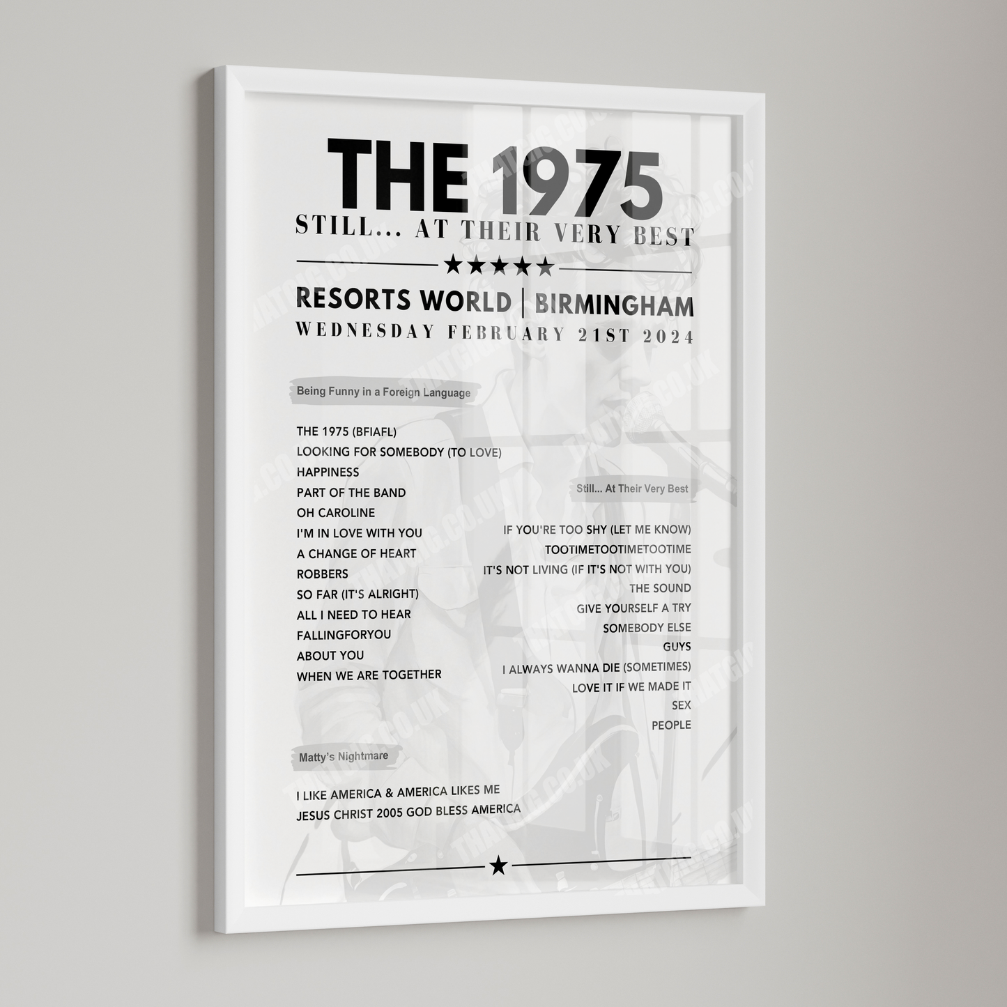 The 1975 Setlist Graphic Poster - Resorts World Arena, Birmingham February 21st, 2024