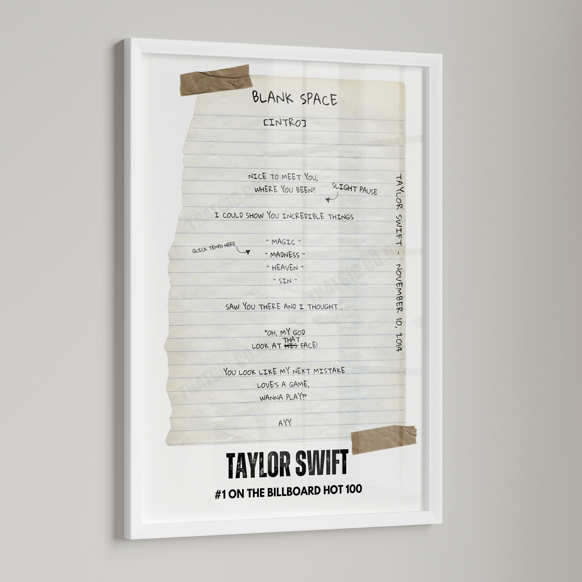 Taylor Swift "Blank Space" Lyric Poster