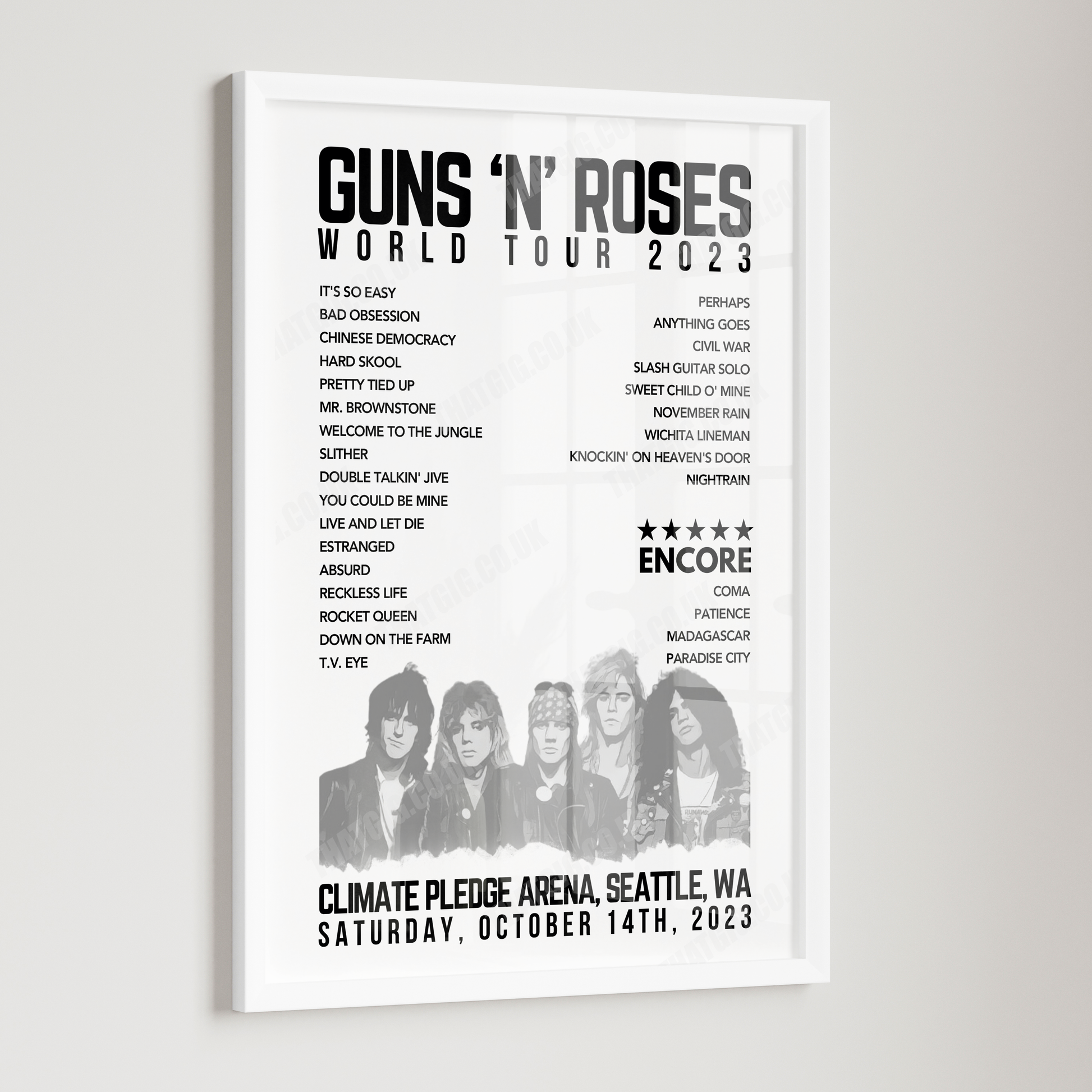 Guns N’ Roses Setlist Poster - Climate Pledge Arena, Seattle - October 14th, 2023