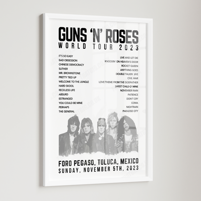 Guns N’ Roses Setlist Poster - Foro Pegaso, Toluca, Mexico - November 5th, 2023