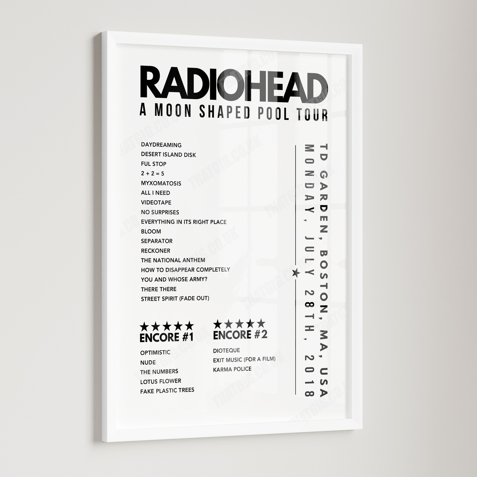 Radiohead Setlist Poster - TD Garden, Boston, MA - July 28th, 2018