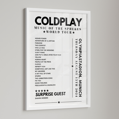 Coldplay Setlist Poster - Olympiastadion, Munich on August 15th 2024