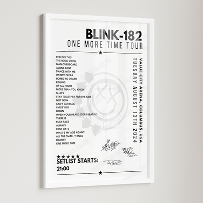 Blink-182 Setlist Poster - Value City Arena, Columbus - August 13th 2024