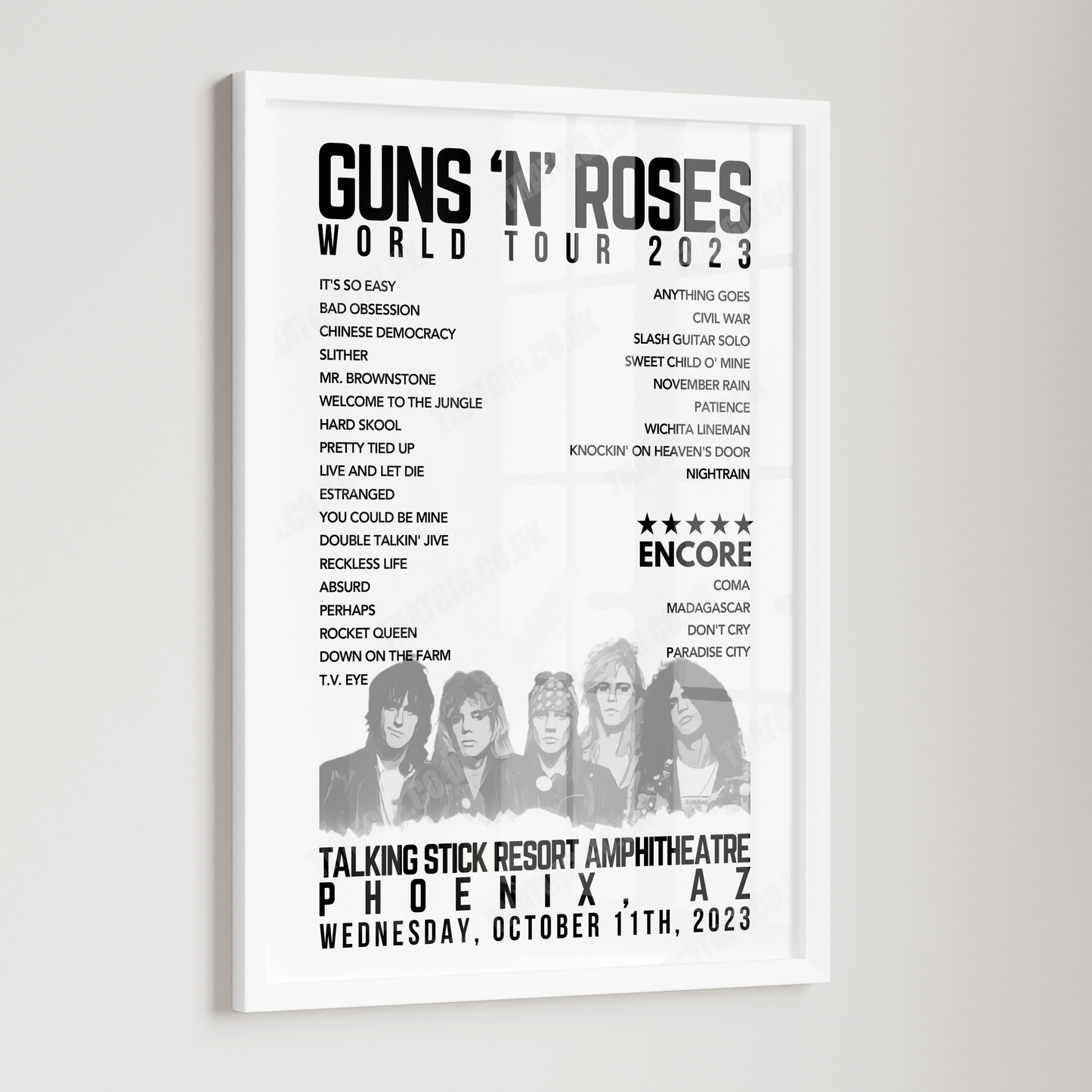 Guns N’ Roses Setlist Poster, Talking Stick Resort Amphitheatre, Phoenix - October 11th, 2023