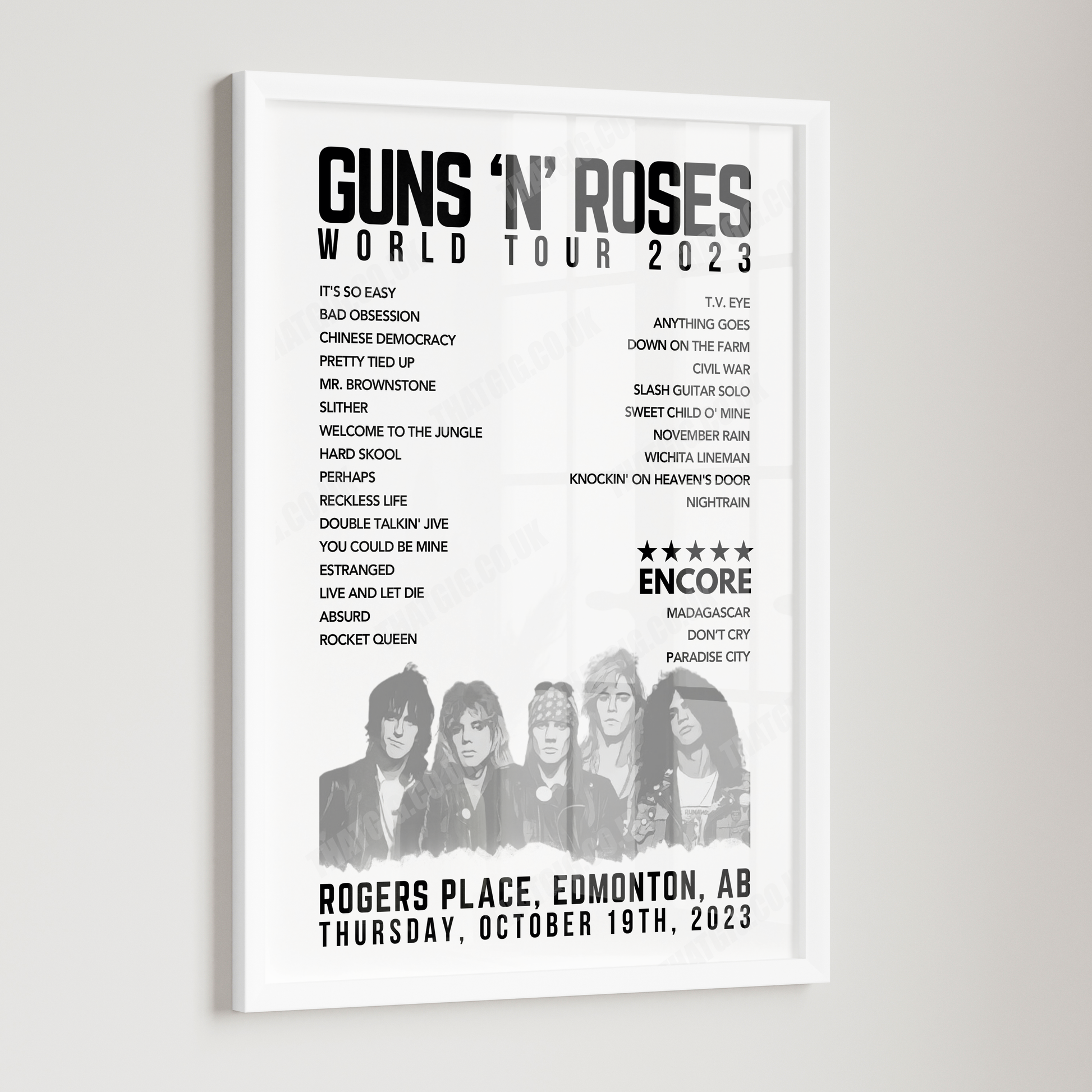 Guns N’ Roses Setlist Poster, Rogers Place, Edmonton - October 19th, 2023