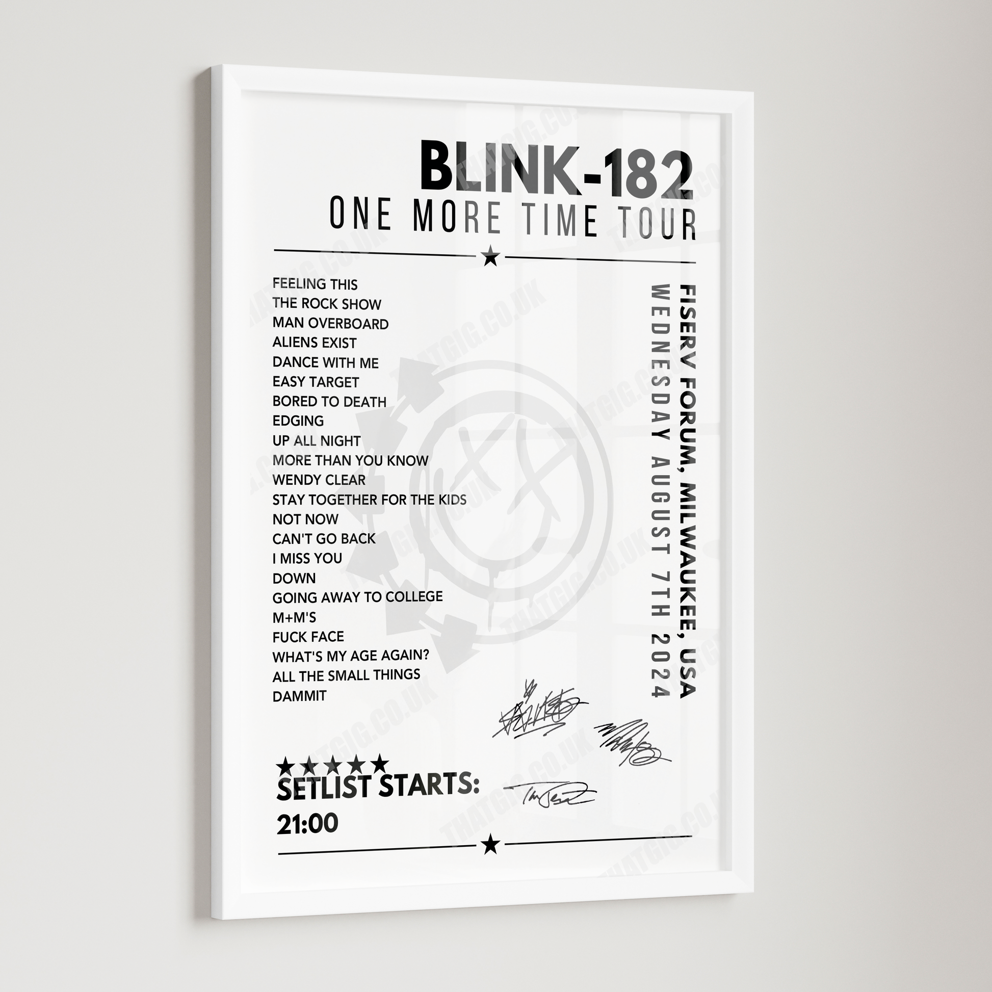 Blink-182 Setlist Poster - Fiserv Forum, Milwaukee - August 7th 2024