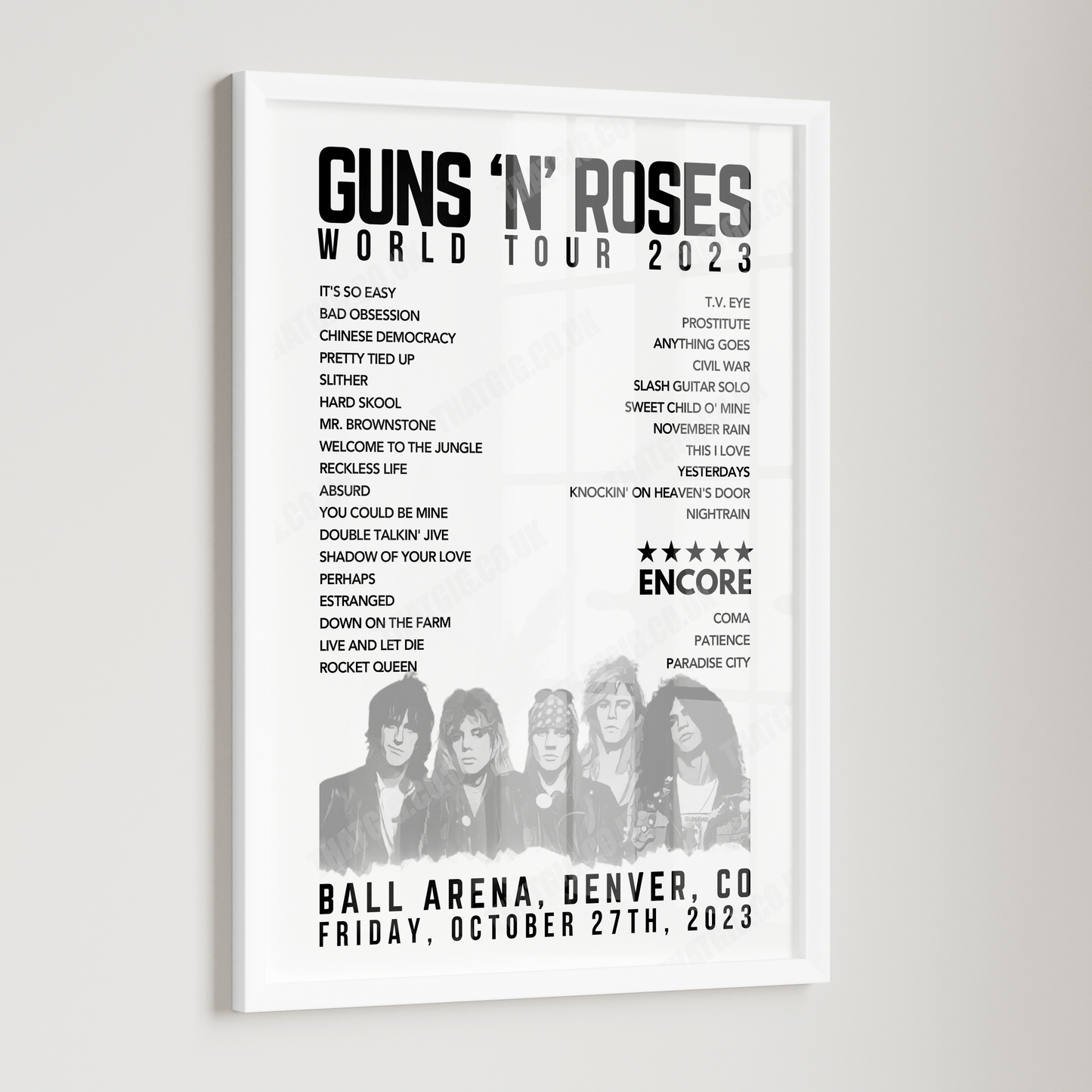 Guns N’ Roses Setlist Poster - Ball Arena, Denver - October 27th, 2023