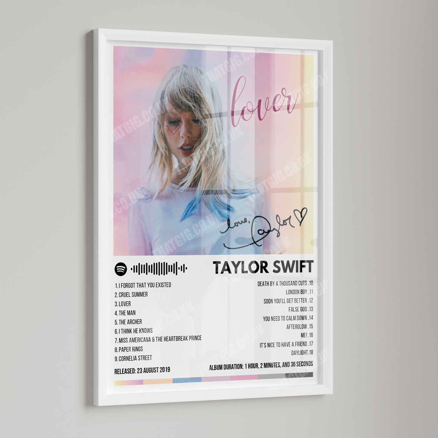 Taylor Swift "Lover" Album Cover Poster with Complete Tracklist