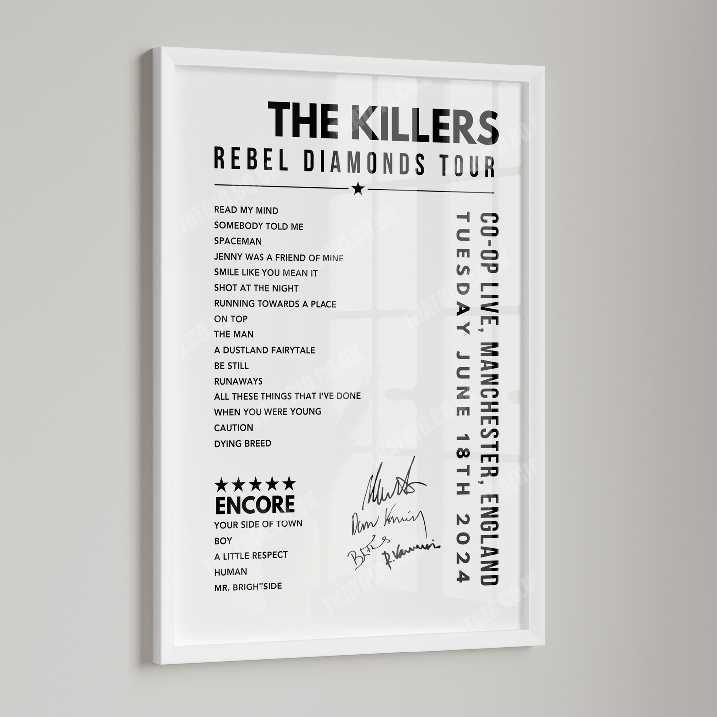 The Killers Setlist Poster - at the CO-OP Live, Manchester on June 18th, 2024