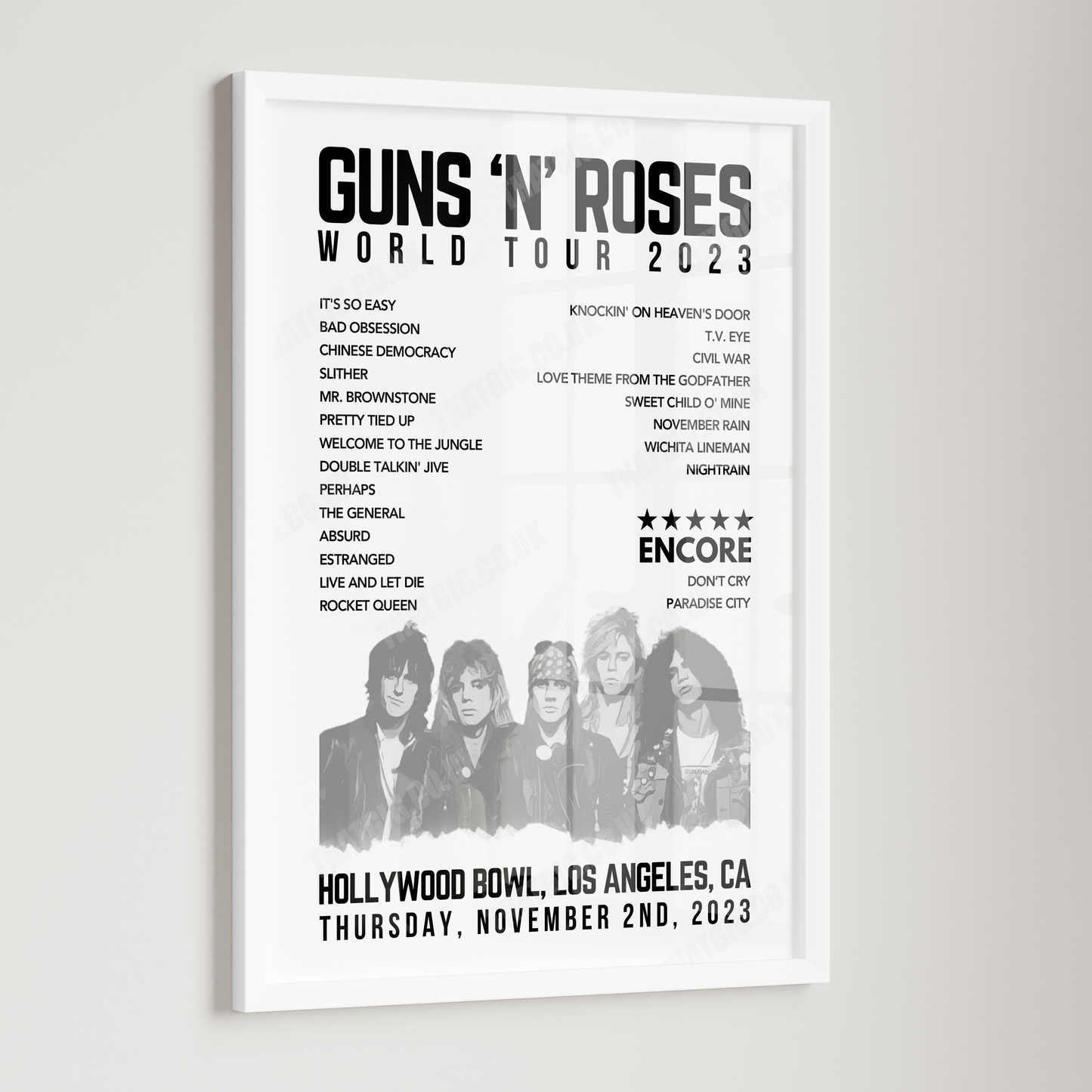 Guns N’ Roses Setlist Poster, Hollywood Bowl, Los Angeles - November 2nd, 2023