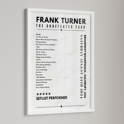 Frank Turner Setlist Poster - Broadway Boardwalk, Salisbury, MA on August 24th, 2024