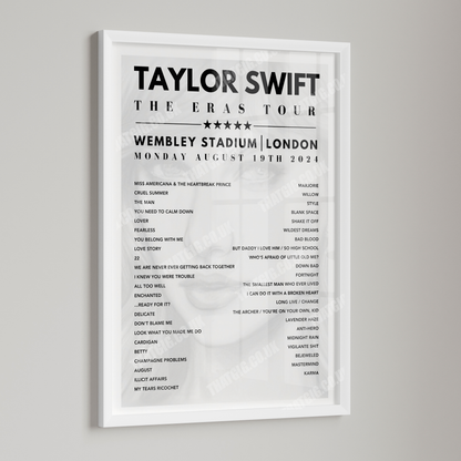 Taylor Swift Setlist Poster Sketch - Wembley, London, on August 19th, 2024