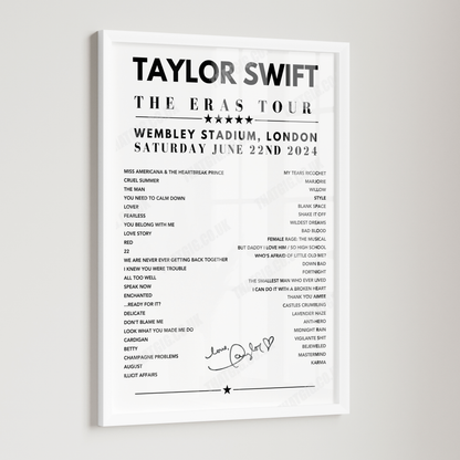 Taylor Swift Setlist Poster - Wembley Stadium, London, June 22nd 2024