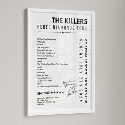 The Killers Setlist Poster - 02 Arena, London, England on July 7th, 2024