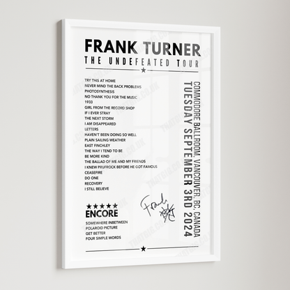 Frank Turner Setlist Poster - Commodore Ballroom in Vancouver, Canada - September 3rd 2024opy)