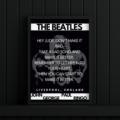 The Beatles Hey Jude - Lyric Print Poster